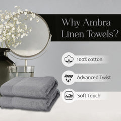 Ambra Linens Highly Absorbent Towels Set, 500 Gsm | 100% Cotton Soft And Plush All Seasons Use, Large Everyday Use, Durable (2 Pieces) | Light Grey