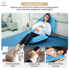 Full Body C Shape Pregnancy Pillow For Women, Maternity Pillow, Black & Sky Blue | Pillow Gift For Pregnancy Sleeping, Premium Velvet Cover With Zip | Adjustable, Relieves Pain, Multipurpose