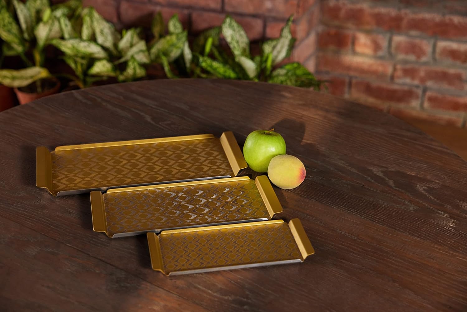 Designer Stainless Steel Tray, Gold - Ikat Series, Large | Multipurpose Serving Platter - Premium Serve Ware, Dinnerware & Tableware Designer Stainless Steel Tray, Gold - Ikat Series, Large | Multipurpose Serving Platter - Premium Serve Ware, Dinnerware & Tableware