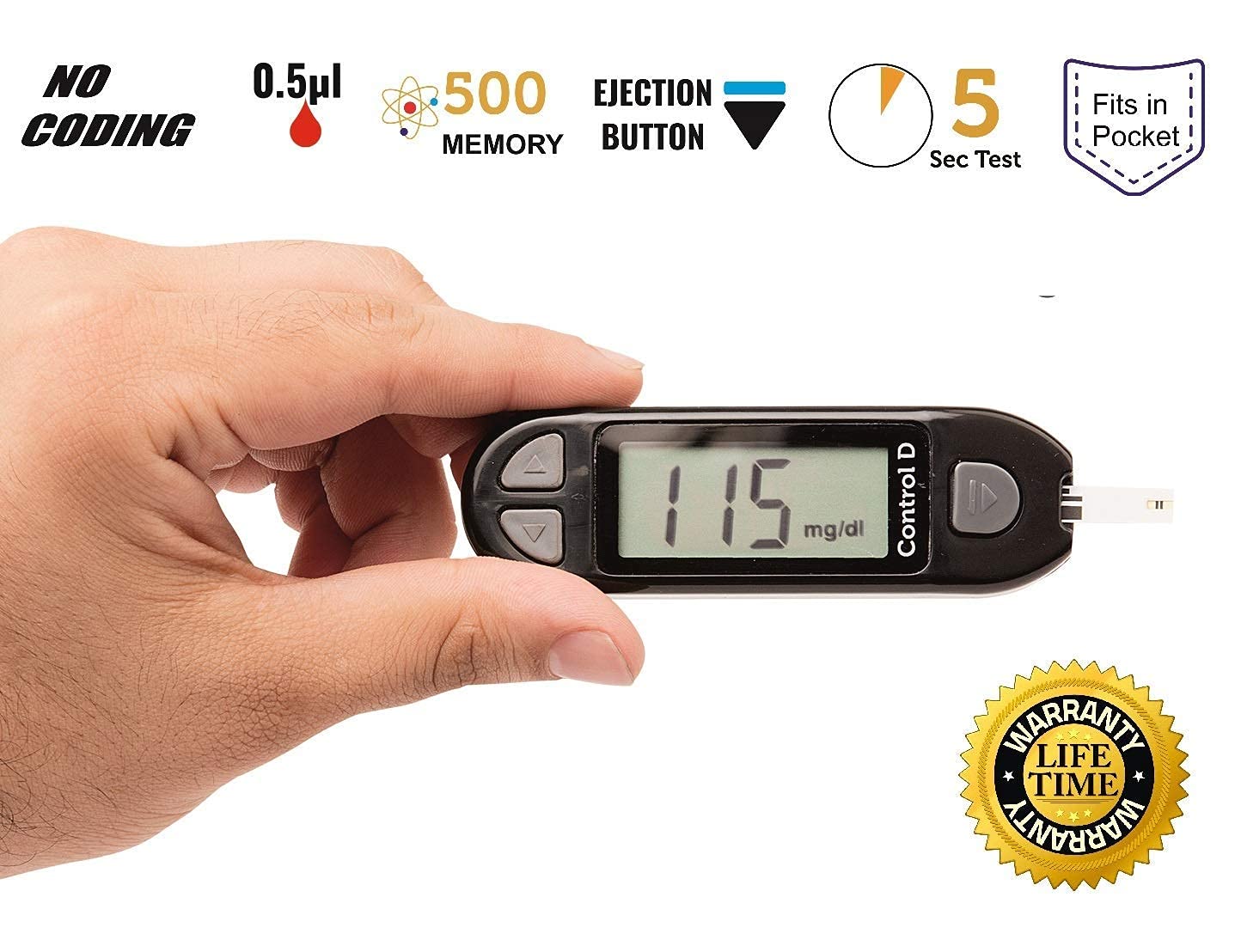 Control D Blood Glucose Monitor (Pack of 50 Strips, Black) Control D Blood Glucose Monitor (Pack of 50 Strips, Black)