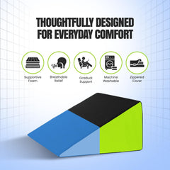 Wedge Memory Foam Pillow, Back Support Pillow For Bed, Black & Green Gel | Acid Reflux, Snoring, Gerd, Leg Elevation, Pregnancy Support For Sitting & Sleeping, Adjustable Pillow