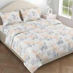 Flat Bedsheet Queen Size Bed With 2 Pillow Covers - 100 X 90 Inches, Peach & Grey | Soft, Breathable & Durable | Skin-Friendly & Durable