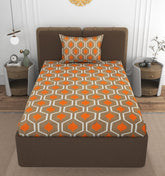 1 Single Bedsheet With 1 Pillow Cover - All Around Elastic Fitted | 100% Premium Fabric Is Lightweight, Soft & Comfortable | Size 36 X 72 X 8 Inches, Brown & Orange