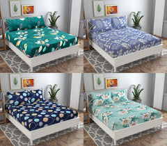 Combo Pack Of 4 Double Bedsheets With 8 Pillow Covers - 85 X 86 Inches, Multicolor | 160 TC Soft Brushed Microfiber - Long Lasting & Wrinkle Free
