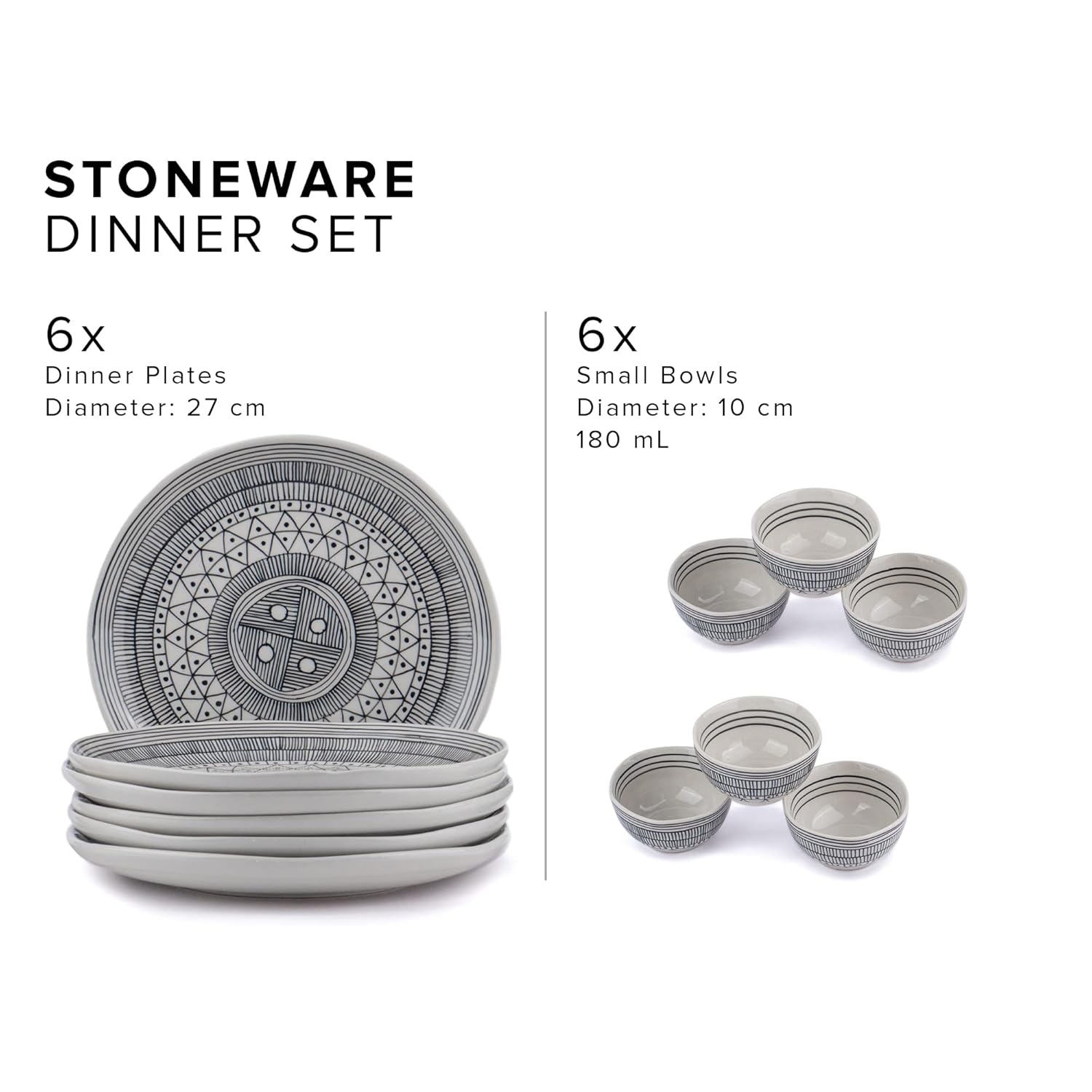 Ceramic Dinner Set Of 12 Pcs, Ivory | Crockery Set For Dining Table - Dining Sets Crockery Items | Glossy Finish Premium Stoneware - 6 Dinner Plates+ 6 Veg Bowls, 180ml Each Ceramic Dinner Set Of 12 Pcs, Ivory | Crockery Set For Dining Table - Dining Sets Crockery Items | Glossy Finish Premium Stoneware - 6 Dinner Plates+ 6 Veg Bowls, 180ml Each