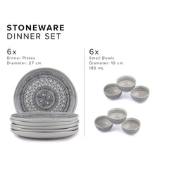 Ceramic Dinner Set Of 12 Pcs, Ivory | Crockery Set For Dining Table - Dining Sets Crockery Items | Glossy Finish Premium Stoneware - 6 Dinner Plates+ 6 Veg Bowls, 180ml Each