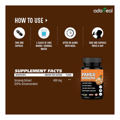 Adorreal Panex Ginseng High Potency Formula, Supports Brain & Memory, Boosts Immunity & Energy | 60 Capsules 100gm 0.2lbs