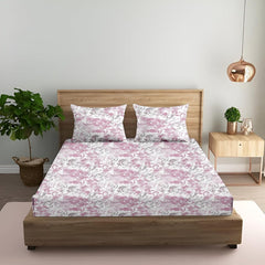King Size Fitted Bedsheet With 2 Large Pillow Covers - 108 X 108 Inches, Pink & White | Soft, Breathable & Durable | Wrinkle Resistant