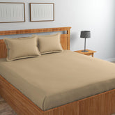 Pure Cotton Satin Stripes Plain King Size Bedsheet For Double Bed With Two Pillow Covers - 90x90 Inches, Cream | Ideal For Daily Use & Gifting Bedsheet