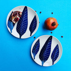 Patram Hand Painted Ceramic Quarter Plates Set Of 4 - White & Blue | Small Side Plates For Dinner & Snacks - 7 Inch, 4 Pieces, Microwave Safe