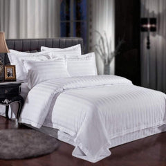 Premium 100% Cotton Stripes Single Fitted Bedsheet With 1 Pillow Covers - 36 X 78 Inches, White | Comfort & Luxury With Bedsheet