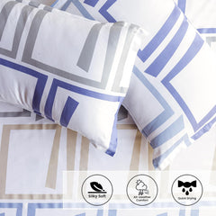 Luxurious Printed Flat Bedsheets With 1 Pillow Cover - 60 X 90 Inches, Blue & Grey | Breathable & Wrinkle Free | Soft & Durable