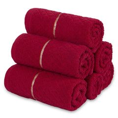 Divine Overseas Cotton Terry Hand Towels 1200 Gsm | Soft & High Absorbent (Red) - Pack Of 6