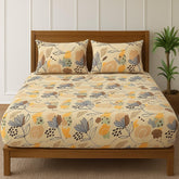King Size 1 Double Bedsheet With 2 Pillow Covers - Size - 72x78+10 Inches, Beige | Cotton Full Elastic Fitted Bedsheets For Double Bed