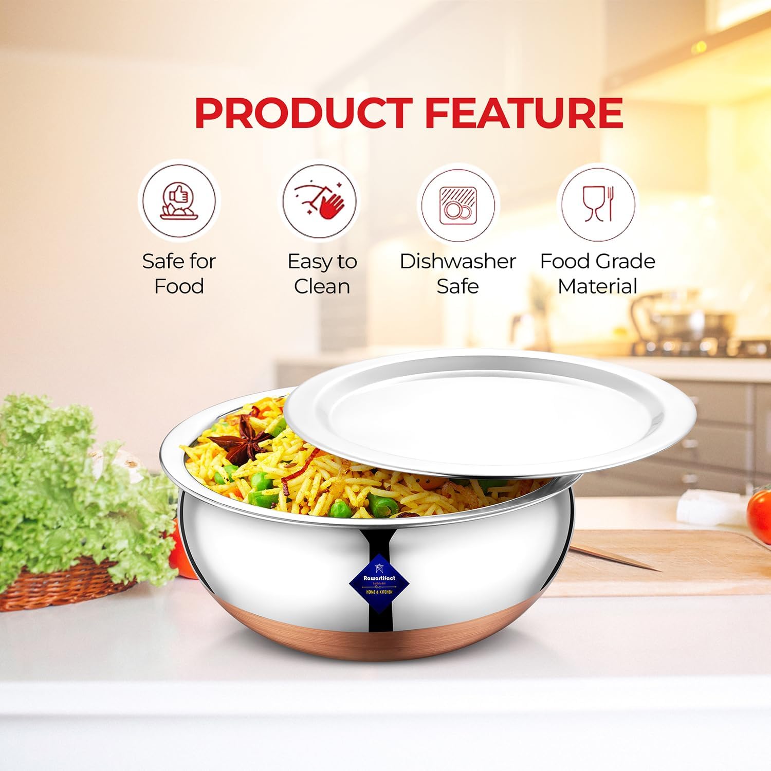 Silver Stainless Steel Copper Bottom Cookware Handi | Cooking, Serving Pot Pan, Bowl, Handi, Urli 2000ml Silver Stainless Steel Copper Bottom Cookware Handi | Cooking, Serving Pot Pan, Bowl, Handi, Urli 2000ml
