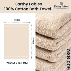 Earthy Fables Premium Bath Towel 600 Gsm | 100% Combed Cotton Ultra Soft, Quick Dry & Highly Absorbent For Home, Travel & Acne-Prone Skin, 140 X 70 Cm (Beige)