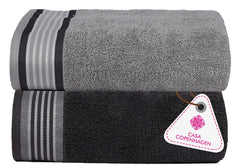 Casa Copenhagen, Germany Design He & She Super Soft Collection 100% Cotton 2 Pieces Large Bath Towel 525 Gsm - Pine Grey & Grey Violet