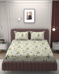 Bedsheet King Size With 2 Pillow Covers (72 X 78 Inches) Green & Yellow | Double Bed With All Around Elastic Fitted - Durable & Long Lasting Wrinkle Resistant Fabric
