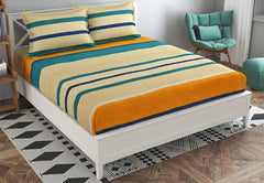 Elastic Fitted Bedsheet For Double Bed With 2 Pillow Cover - 60 X 78 Inches, Multicolor | Super Soft Brushed Durable Fabric