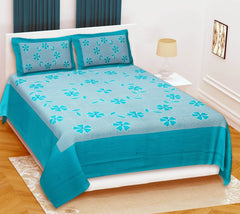 Cotton Double Bedsheet For King Size With 2 Pillow Covers - 90 X 100 Inches, Rama Green | Super Soft Breathable & Wrinkle Free