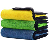 Auto Hub Microfiber Cloth 600 Gsm | Ultra Soft- Edgless & Dual Sided Microfiber Cloth Lint & Streakfree Car Cleaning Cloth - Blue, Yellow & Green (Pack Of 3)