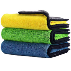 Auto Hub Microfiber Cloth 600 Gsm | Ultra Soft- Edgless & Dual Sided Microfiber Cloth Lint & Streakfree Car Cleaning Cloth - Blue, Yellow & Green (Pack Of 3)