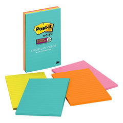 Super Sticky Notes, 4" X 6", Miami Collection, 4 Pads Per Pack, 45 Sheets Per Pad, Lined