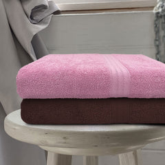 Sassoon Anatolia 100% Cotton Xl Bath Towel 1000 Gsm | Extra Soft, Quick Drying & Super Absorbent Bath Towel (Pink & Cocoa) - 2 Piece