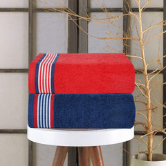 Casa Copenhagen Germany Design 100% Cotton 2 Pieces Large Bath Towel 850 Gsm (American Blue & American Red)