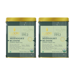 Luxmi Estates Midnight Bloom Jasmine Green Tea Pack Of 2 - 100gm, 3.5 Ounce, 50 Cups In Each | USDA Certified Organic Tea - Low Caffeine Green Tea | Additives Free Darjeeling Green Tea