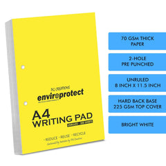 A4 Size, Jumbo Pre-Punched Blank Plain Writing Pad, Unruled For Sketching (White) Pack Of 2