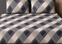 1 Bedsheet For Double Bed With 2 Pillow Covers - 90 X 100 Inches, Beige & Grey | Premium Cotton Material Double Bedsheet Queen Size | Skin Friendly & Long Lasting