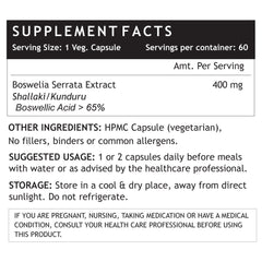 Inlife Boswellia Serrata Extract Boswellic Acids > 65% Joint Supplement, 400mg | 60 Vegetarian Capsules 100gm 0.2lbs Each Pack Of 2