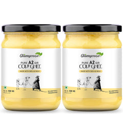 Natural Premium Desi Cow Ghee By Glamycose | High In Protein Fiber Healthy Desi Ghee For Heart Health | 1 Litre (500ml * 2) 33.8 Ounce | Box Pack