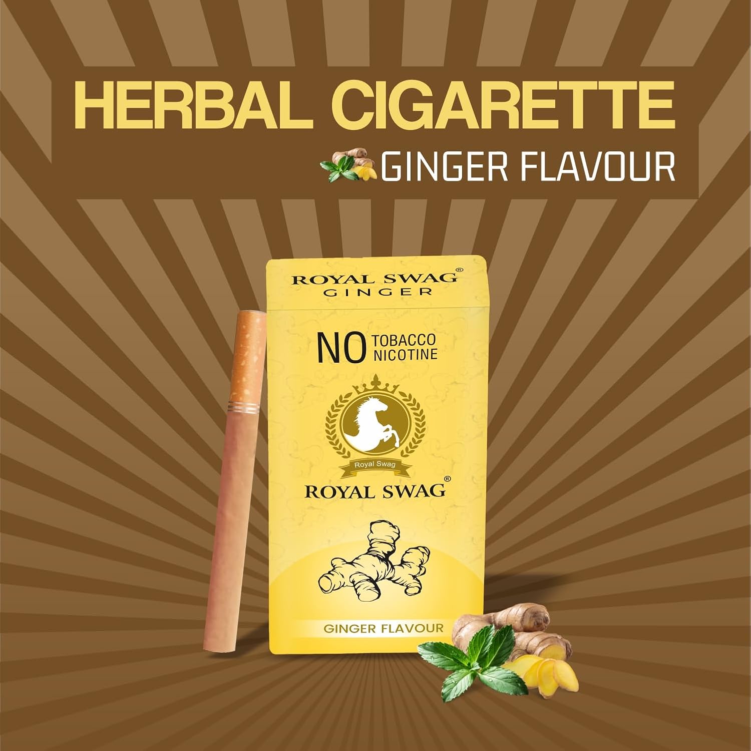 Royal Swag Natural Herbal Cigarettes Regular, Clove, Frutta, Mint, Paan, Ginger Flavour 60 Sticks Ayurvedic Herbs Clove, Tulsi 100% Tobacco-Free And Nicotine-Free Royal Swag Natural Herbal Cigarettes Regular, Clove, Frutta, Mint, Paan, Ginger Flavour 60 Sticks Ayurvedic Herbs Clove, Tulsi 100% Tobacco-Free And Nicotine-Free