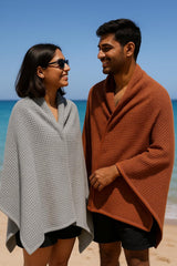 Drape&Luxe Gen-Z Towel Premium Waffle Cotton Bath Towel 1200 Gsm | Super Soft & High Absorbency Towel, Quick Drying Large Size Towels (Grey & Brown) - Pack Of 2