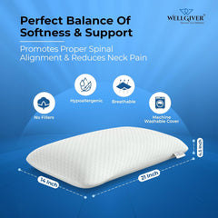 Ergonomic Memory Foam Pillow For Neck Pain Relief - 21 X 14 X 4.5 Inch | Orthopedic Pillow For Side, Back Sleeping | For Head Pain Relief, Washable Jacquard White Cover - Pack Of 1