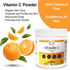 Fooding 100% Pure Organic Vitamin C Powder (L- Ascorbic Acid), Immunity Booster, Skin Cell Protection, Skin Care Serum Making, Collagen Booster | 200gm 0.4lbs