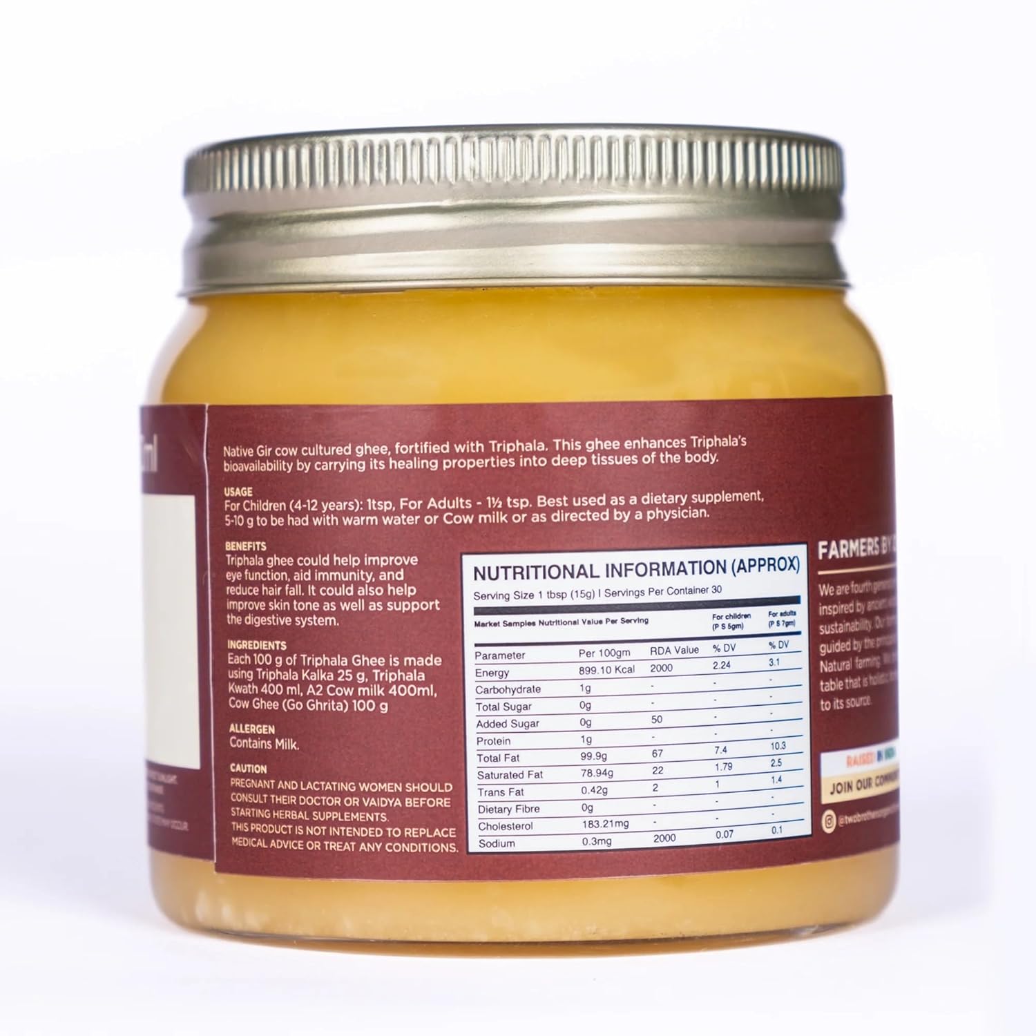 100% Pure A2 Gir Cow Triphala Ghee By Two Brothers Organic Farms | Rich In Nutrients Healthy & Protein Fiber Desi Ghee Perfect For Hair Fall | (250ml) 8.4 Ounce | Jar Pack 100% Pure A2 Gir Cow Triphala Ghee By Two Brothers Organic Farms | Rich In Nutrients Healthy & Protein Fiber Desi Ghee Perfect For Hair Fall | (250ml) 8.4 Ounce | Jar Pack
