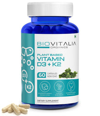 Biovitalia Organics Plant Based Vitamin D3 + K2 Capsules For Men & Women, Dietary Supplement | Supports Immune System & Bone Health | 60 Vegan Capsules , 100gm 0.2lbs