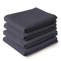 Encasa Xo Kitchen Dish Towels Set 320 Gsm | Waffle Weave & Flat Hand Tea Towel | Quick Drying Reusable Cotton Washcloths | Set Of 4 (Grey)