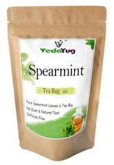 VedaYug Spearmint Herbal Tea - 40 Tea Bags, 52gm, 1.8 Ounce | Rich Flavor & Fragrance, Sleep & Stress Relief Tea - Caffeine Free, No Additives | Use For Ice & Hot Tea