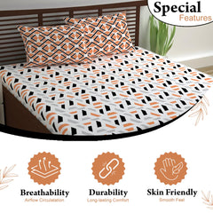 100% Cotton Double Bedsheet With 2 Pillow Cover - 87 X 100 Inches, Peach & White | Lightweight, Soft, Skin Friendly - Durable Bedsheets For Everyday Comfort