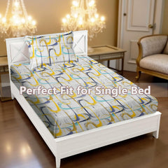 Printed Bedsheet For Single Bed With 1 Pillow Cover - 60 X 90 Inches, Grey & Yellow | Super Soft - Glace Cotton Breathable & Wrinkle Free - 2 Pcs Set