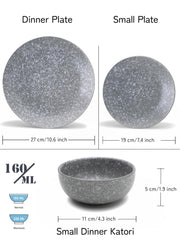 Handcrafted Premium Ceramic Serving Dinner Set Of 18 - Silver Grey | 6 Dinner Plates, 10.6 Inch Each+ 6 Small Plates, 7.4 Inch Each + 6 Small Dinner Bowls, 160ml Each | Microwave & Dishwasher Safe