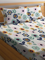 Elastic Fitted Printed King Size Double Bed Bedsheet With 2 Pillow Covers | 72 X 78 X 10 Inches, Multicolor | Super Soft Premium Brushed Glace Cotton Material