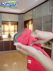 Softspun Microfiber Cleaning Cloths Towel Set 340 Gsm | Highly Absorbent Lint And Streak Free Multi-Purpose Wash Cloth For Kitchen, Car, Stainless (2 Pcs)- Red