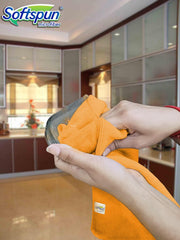 Softspun Microfiber Cleaning Cloths Towel Set 450 Gsm | Highly Absorbent Lint & Streak Free Multi-Purpose Wash Cloth For Kitchen Car Window Stainless Steel Silverware Pack Of 5 (Orange)