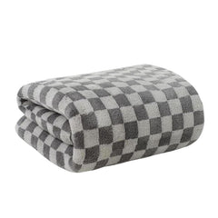Maxoshine Microfiber Bath-Checkered Towels 350 Gsm | Bath Towel For Men & Women-Soft Coral Fleece Towel With Hook Quick Dry Super Absorbent (Grey)