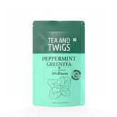 Tea And Twigs Peppermint Green Tea - 50gm, 1.7 Ounce, 25 Pyramid Teabags | Wellness Boost, Superfood Medicinal Tea - Caffeine Free